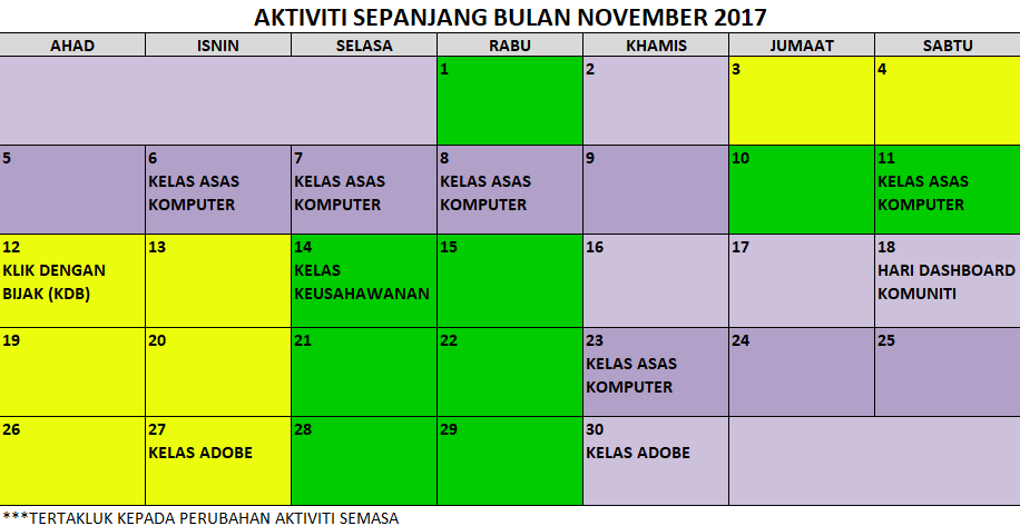 JADUAL AKTIVITI SEMASA NOVEMBER 2017