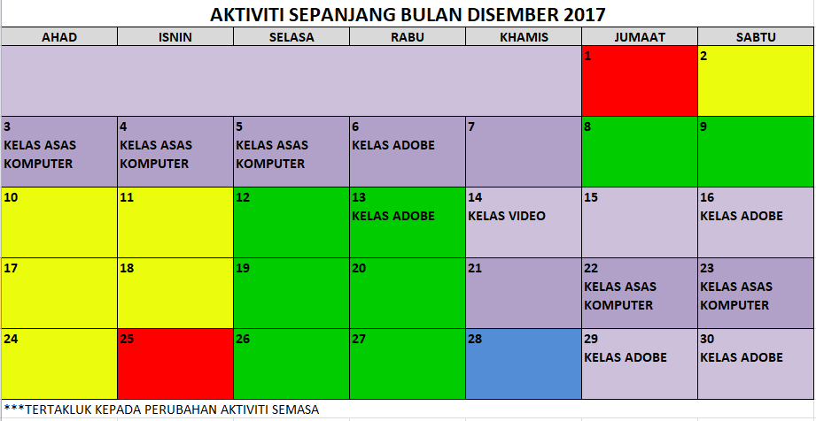 JADUAL AKTIVITI SEMASA DISEMBER 2017