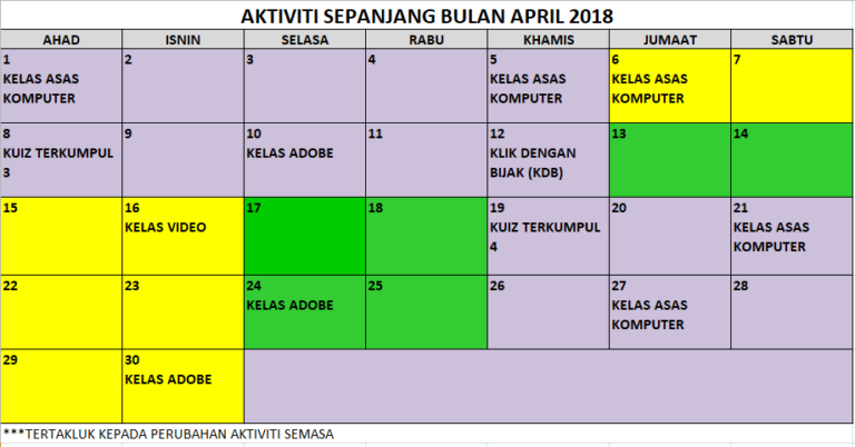 JADUAL AKTIVITI SEMASA APRIL 1 2018