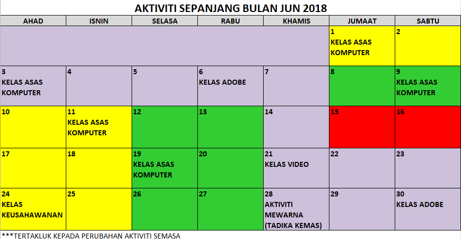 JADUAL AKTIVITI SEMASA JUN 2018