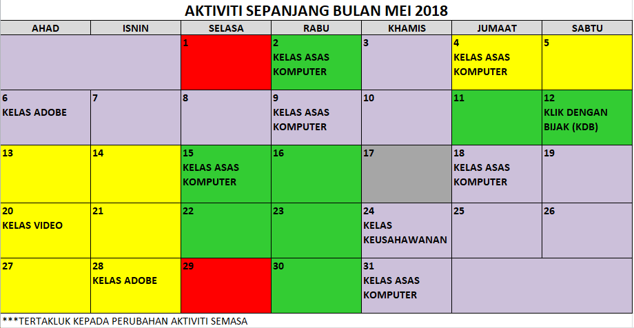 JADUAL AKTIVITI SEMASA MEI 2018
