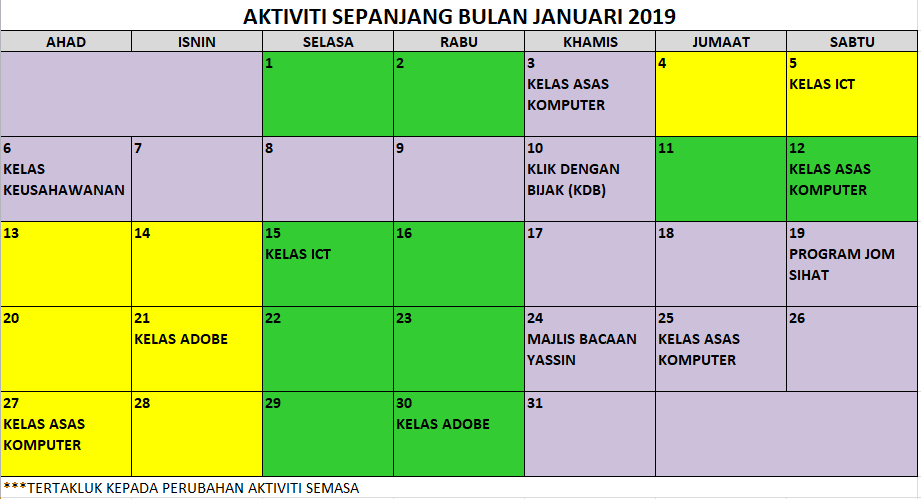 01 JADUAL AKTIVITI SEMASA JANUARI 2019