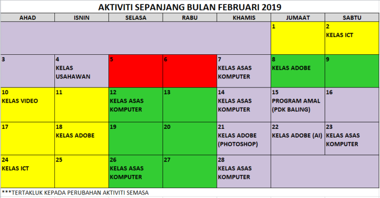 02 JADUAL AKTIVITI SEMASA FEBRUARI 2019