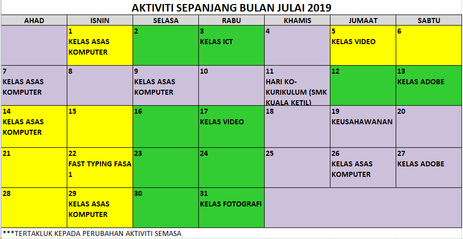 07 JADUAL AKTIVITI SEMASA JULAI 2019