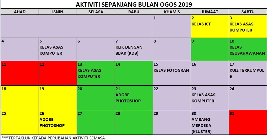 08 JADUAL AKTIVITI SEMASA OGOS 2019