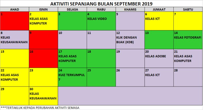 09 JADUAL AKTIVITI SEMASA SEPTEMBER 2019