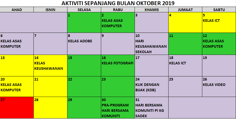 10 JADUAL AKTIVITI SEMASA OKTOBER 2019