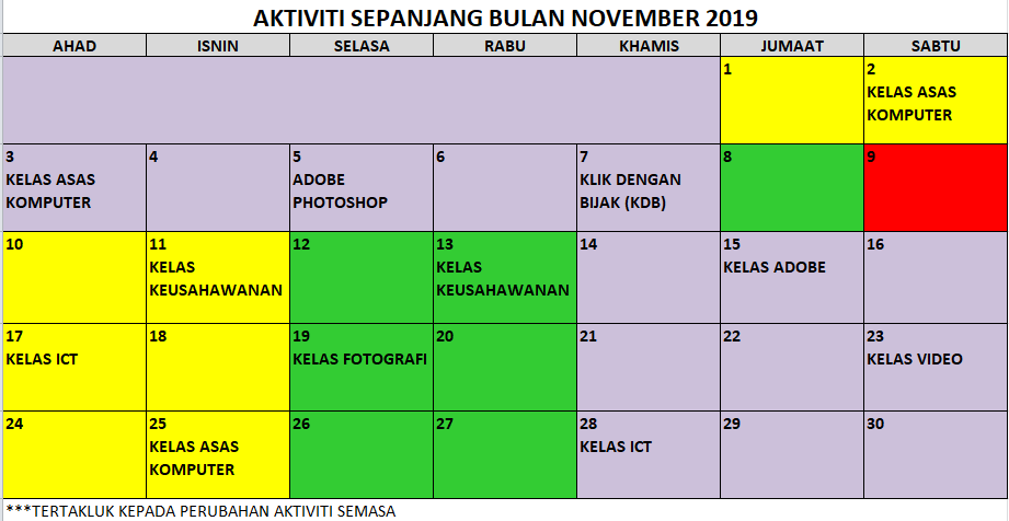 11 JADUAL AKTIVITI SEMASA NOVEMBER 2019