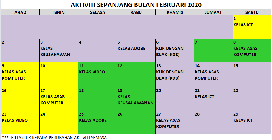 02 JADUAL AKTIVITI SEMASA FEBRUARI 2020