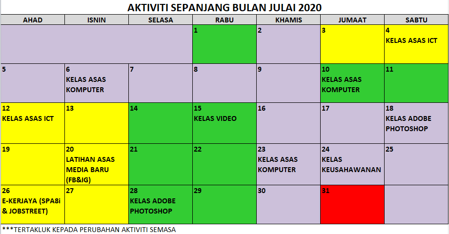 07 JADUAL AKTIVITI SEMASA JULAI 2020