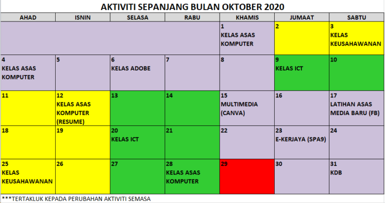 10 JADUAL AKTIVITI SEMASA OKTOBER 2020