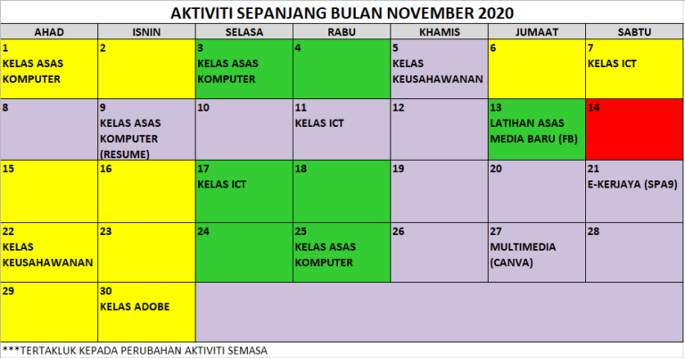 11 JADUAL AKTIVITI SEMASA NOVEMBER 2020