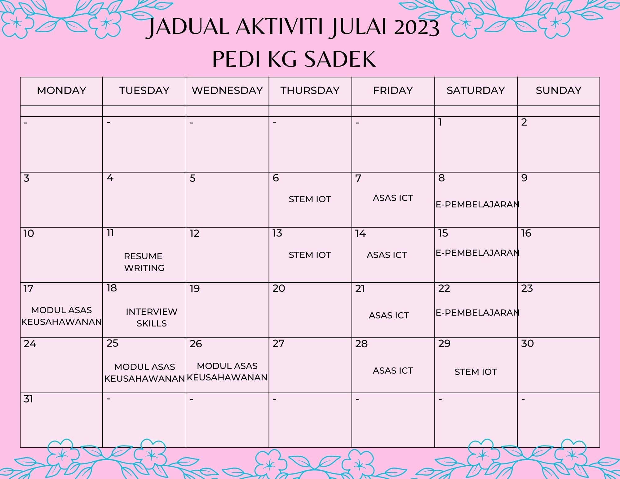 jadual julai